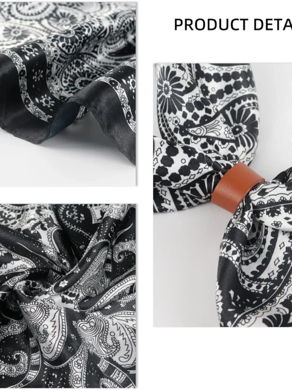 Men's Black 2 35 Inch Wild Rag Neckerchief Silk Western Bandana Neck Scarf